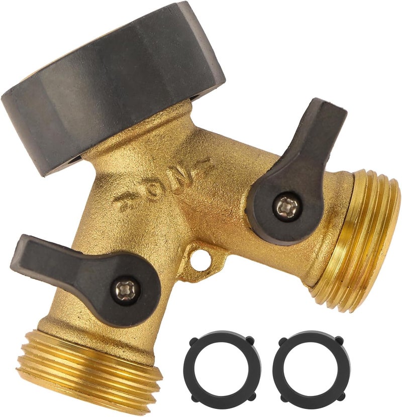 BILBAL Garden Hose Splitter 2 Way Heavy Duty, Brass Faucet Adapter With Rubber Grip Handle For Gardening Water Hose Shut Off Valve Hose Connector Fittings Outdoor Water Spigot Hose Bib Y Splitter - Image 1
